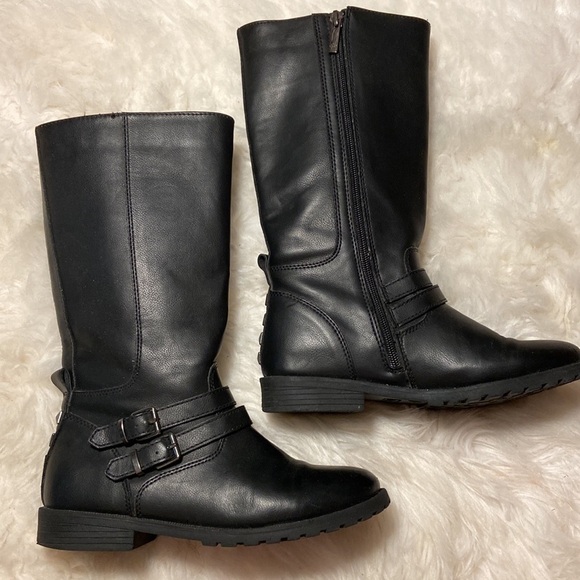 Girls Nina calf knee tall boots black side zipper size 4 - Picture 2 of 8